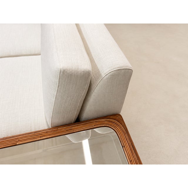 1970s Large Designer Sofa With Floating Side Tables, Split Pencil Reed For Sale - Image 11 of 13