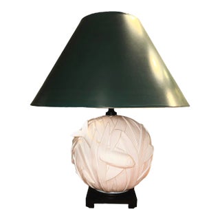 Vintage Coy Fish Relief Lamp With Green Shade For Sale