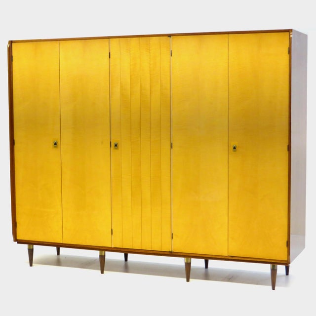 1960s Vintage Mid-Century Modern 5-Door Wardrobe in Flame Maple & Teak, 1960s For Sale - Image 5 of 12