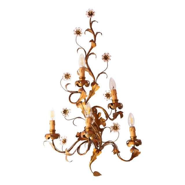 Large Italian Wall Sconce in Gilt Metal, 1970 For Sale