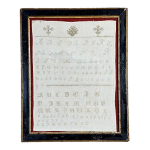 Antique 19th C. Gril School Sampler Needlepoint on Linen Framed