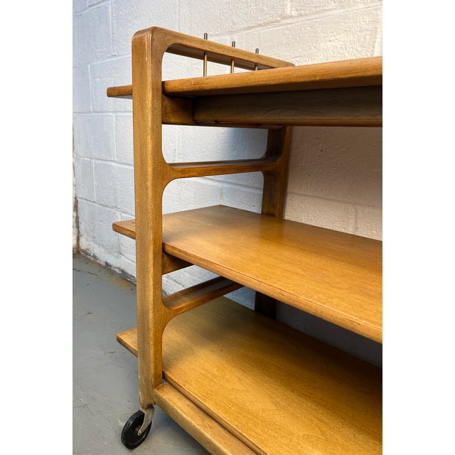 Light Yellow Mid 20th Century Rolling Maple Cart For Sale - Image 8 of 9