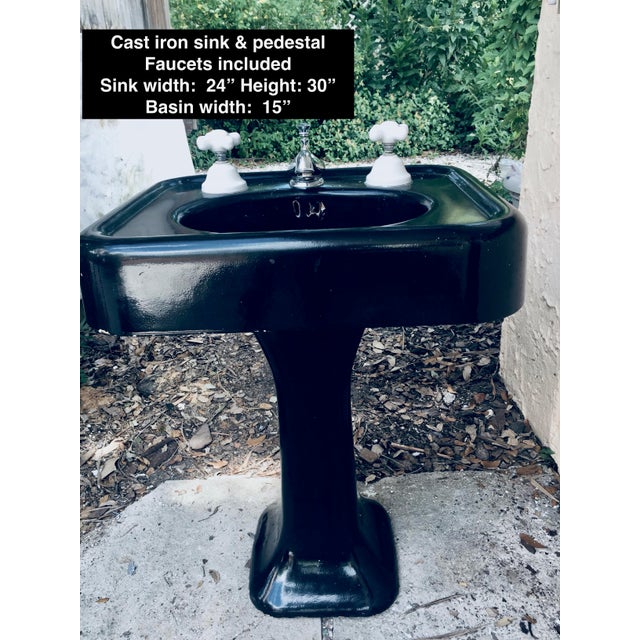 1925 Vintage Art Deco Cast Iron Pedestal Sink + Faucets Chairish