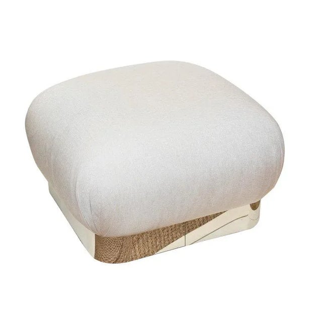 Karl Springer Vintage 80's Karl Springer Large Souffle Restored Ottoman or Bench With Stainless Steel Base and Off White Upholstery For Sale - Image 4 of 10