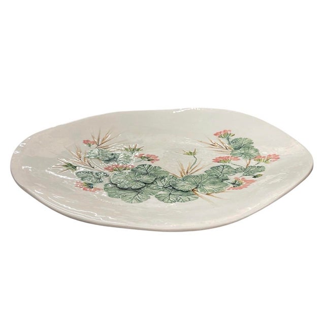 2000 - 2009 Vintage 3d Raised Geranium Botanical Ceramic Wall Platter For Sale - Image 5 of 12