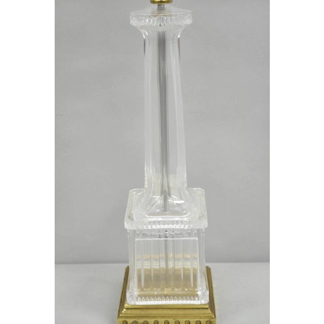 Traditional Vintage Ethan Allen Empire Style Glass Column Brass Base Table Lamp For Sale - Image 3 of 12