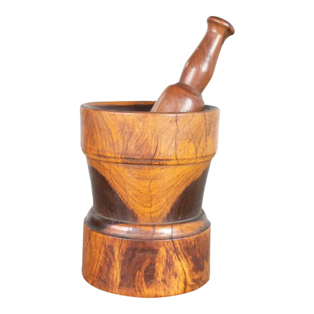 Vintage Mid-Century Modern Mortar and Pestle or Objet d'Art Hand Turned Wood For Sale