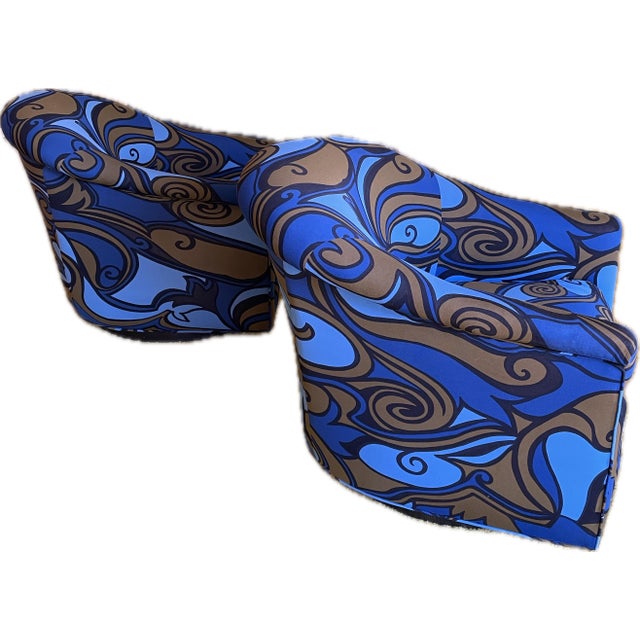 1960s 1960s Pair Milo Baughman Swivel Chairs Jack Lenor Larsen Fabric For Sale - Image 5 of 7