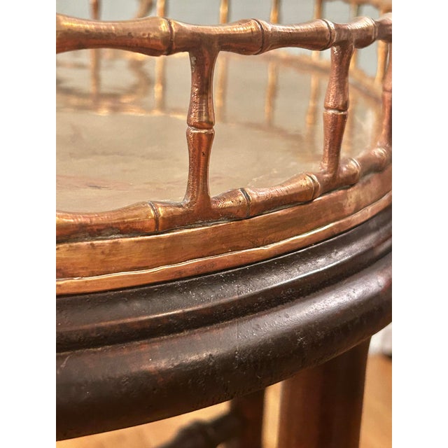 Wood Vintage Custom Mahogany Cocktail Table With Attached Brass Faux Bamboo Gallery Tray Top For Sale - Image 7 of 12