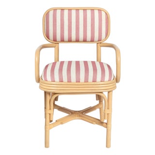Dorine Striped Performance Linen & Rattan Dining Armchair, Cherry For Sale