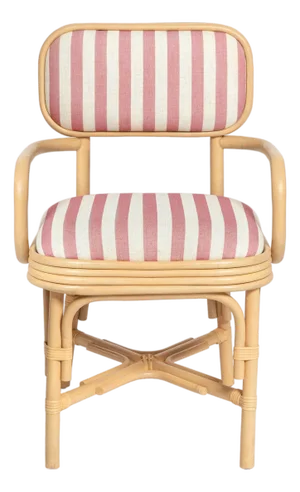 Dorine Striped Performance Linen & Rattan Dining Armchair, Cherry