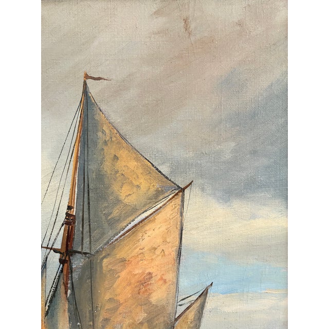 Vintage Signed Sailing Ship Seascape Oil Painting For Sale - Image 9 of 13