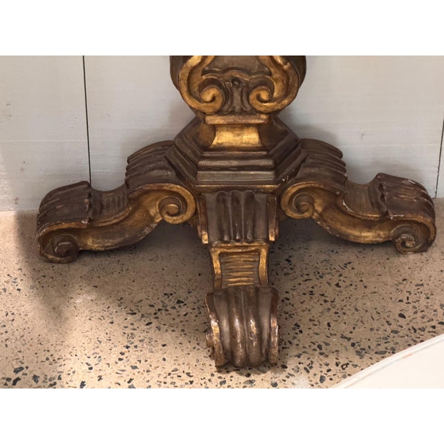 Pair of Italian Giltwood Demilune Consoles With Marble Tops For Sale - Image 6 of 12
