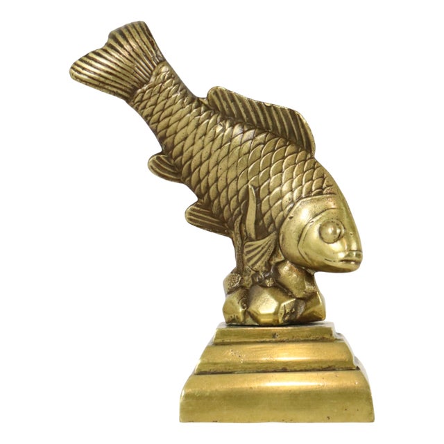 Vintage Heavy Bronze Koi Carp Statue, 1950s For Sale