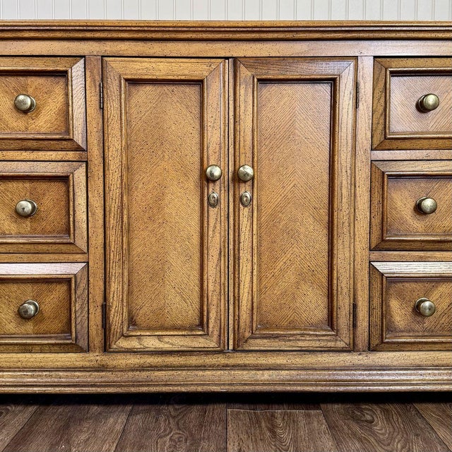 Wood Vintage Parquet Herringbone Farmhouse-Style Dresser For Sale - Image 7 of 9