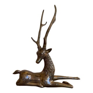 Mid 20th Century Frederick Cooper Brass Sculptural Reclining Deer For Sale