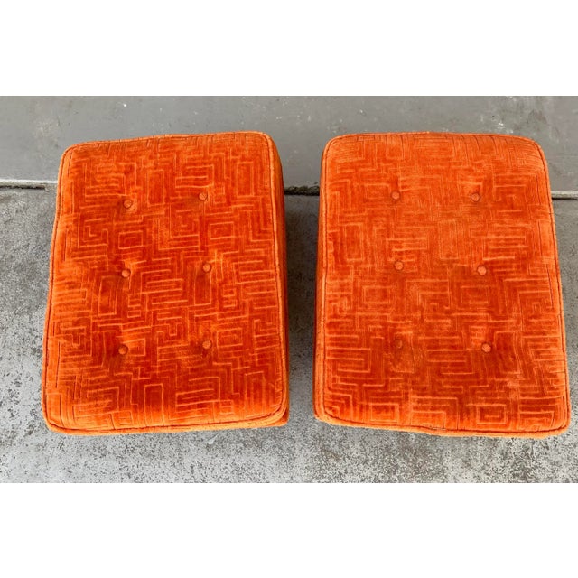 Orange 1970s Pair of Billy Baldwin Style X Bench Ottomans For Sale - Image 8 of 12
