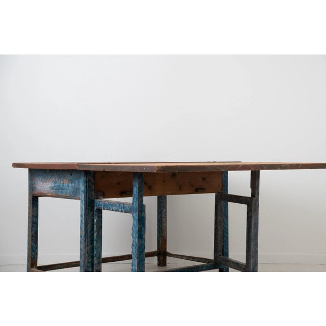 19th Century Swedish Folk Art Blue Work Table For Sale - Image 10 of 17