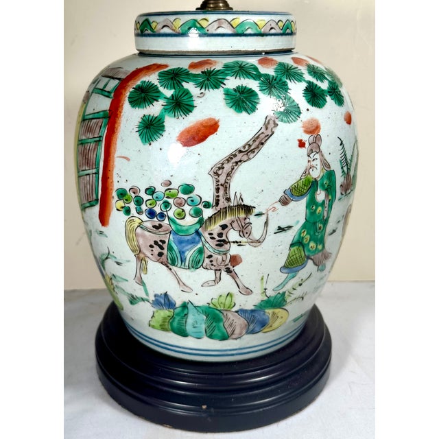 Green Antique 19th Century Chinese Famille Verte Ginger Jar Converted as Table Lamp For Sale - Image 8 of 12