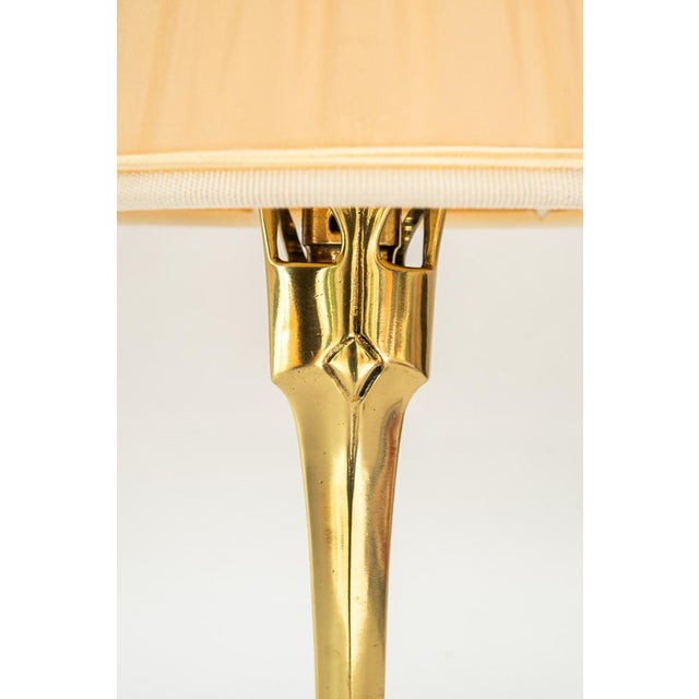 Metal Art Deco Brass Table Lamp with Fabric Shade, 1920s For Sale - Image 7 of 18