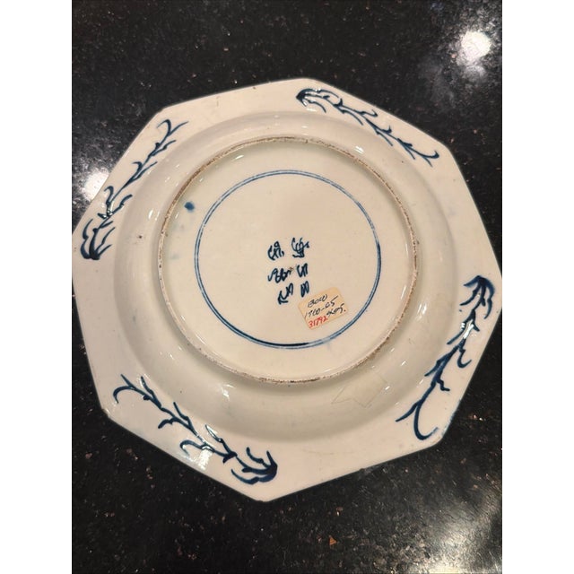 Blue Antique Bow Porcelain Blue White Octagonal Plate 1760 George III Chinoiserie. For Sale - Image 8 of 12