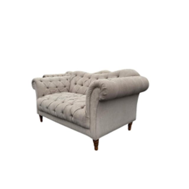Tufted grey settee with rolled arms in great condition! Perfect neutral color for any space. Used in a staging job. We...