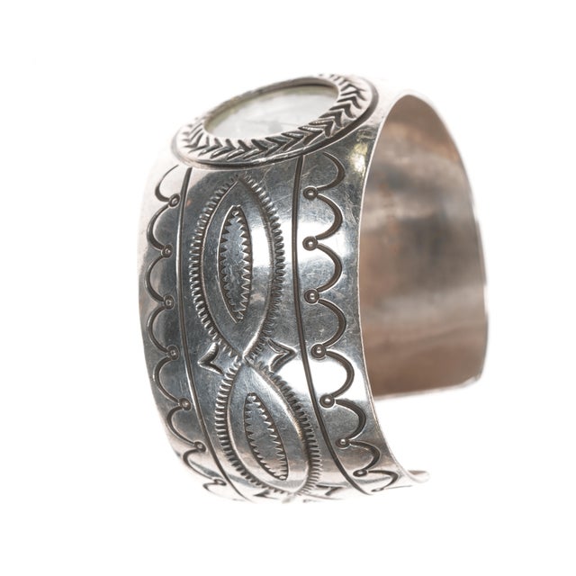 6.5" Carson Blackgoat Navajo sterling watch cuff bracelet hand stamped For Sale - Image 4 of 10