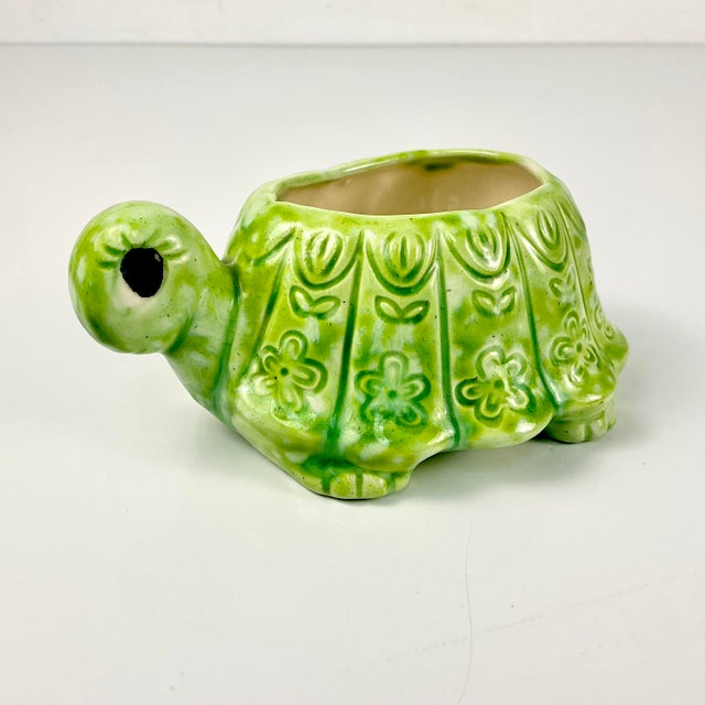 1970s Vintage Boho Chic Folk Art Whimsical Turtle Ceramic Planter For Sale - Image 11 of 12