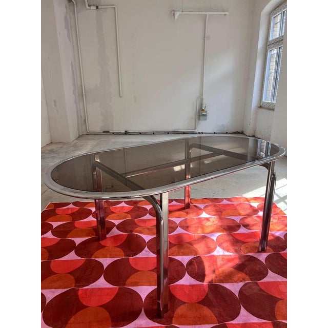 Oval Dining Table in Smoked Glass and Chrome For Sale - Image 11 of 11