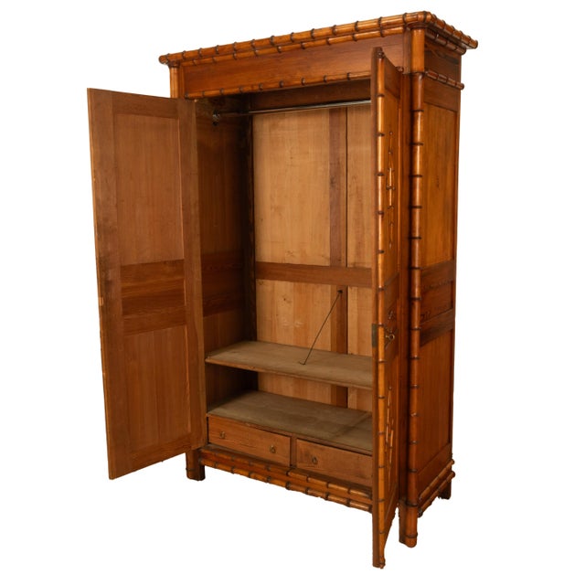 Brown Antique 19th Century French Faux Bamboo Pine Armoire Wardrobe Cupboard 1880 For Sale - Image 8 of 10