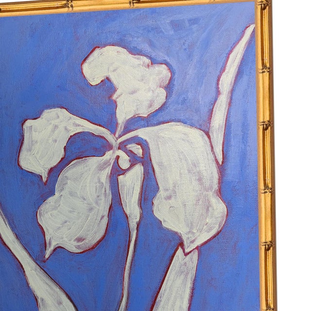Art Nouveau Original Framed Botanical Iris Painting White Flower Wall Art by Tatiana Dupeault For Sale - Image 3 of 4