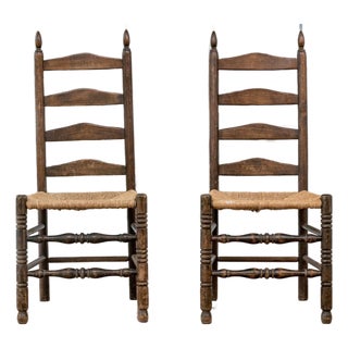 Antique Rush Seat Ladder Back Side Chairs—A Pair For Sale