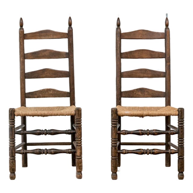 Antique Rush Seat Ladder Back Side Chairs—A Pair For Sale