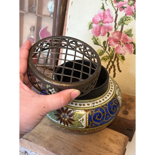 Ceramic Antique Floral Dutch Ceramic Vase With Detachable Top Dated 1846 For Sale - Image 7 of 9