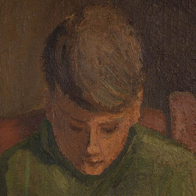 Paint 20th Century Belgian Realist Painting Of Boy For Sale - Image 7 of 18