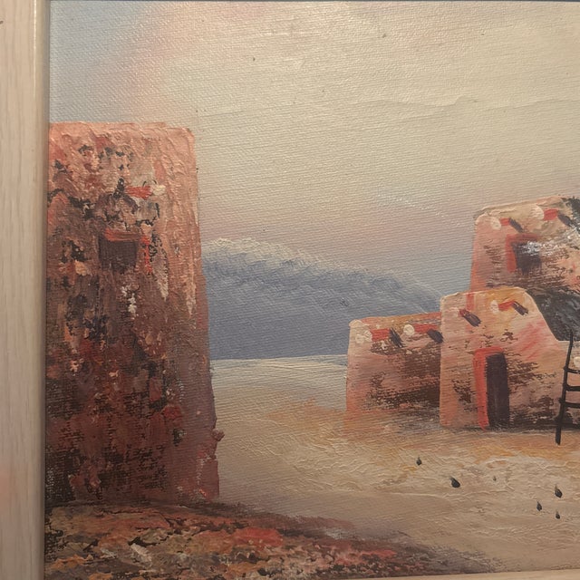 Vintage Southwestern Adobe Pueblo Oil Painting - Signed "Thomas" For Sale - Image 4 of 4