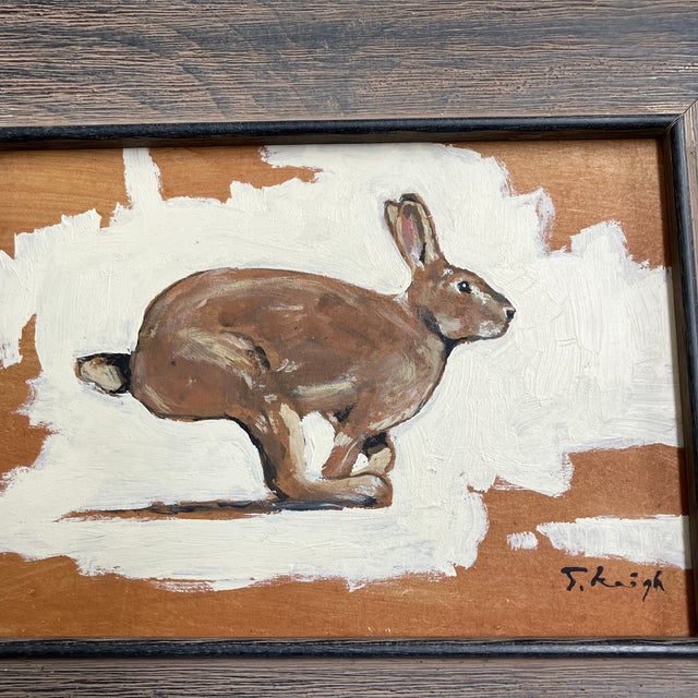 Approximately 5.5 x 7.5 painting on Masonite signed bottom right Overall size with distressed wood frame is 9 x 11
