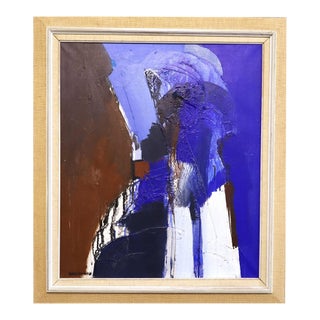 Mid-Century Modern 'Blue Division' Vintage Original Abstract Oil Painting by Swedish Painter Hans Osswald (1919-1983), Framed For Sale