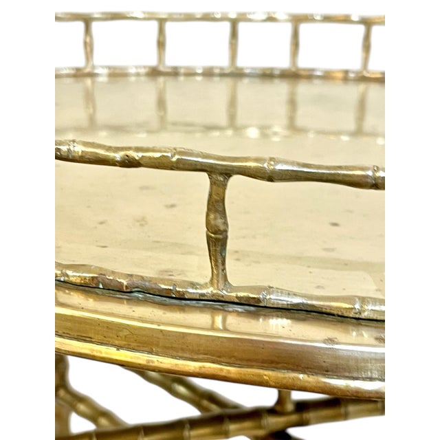 Late 20th Century Vintage Hollywood Regency Faux Bamboo Brass Tray Table For Sale - Image 5 of 18