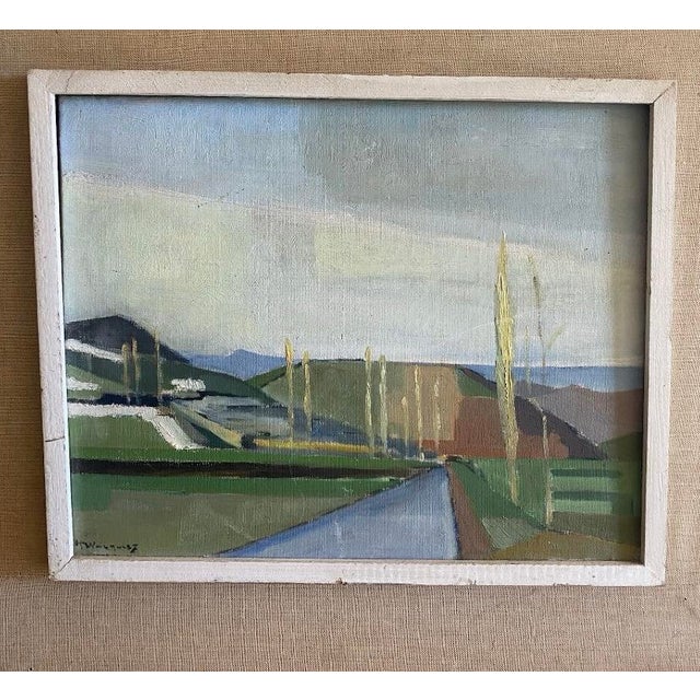 Modern Henri Wacquiez, Modernist Landscape, 1950s, Oil on Canvas, Framed For Sale - Image 3 of 8