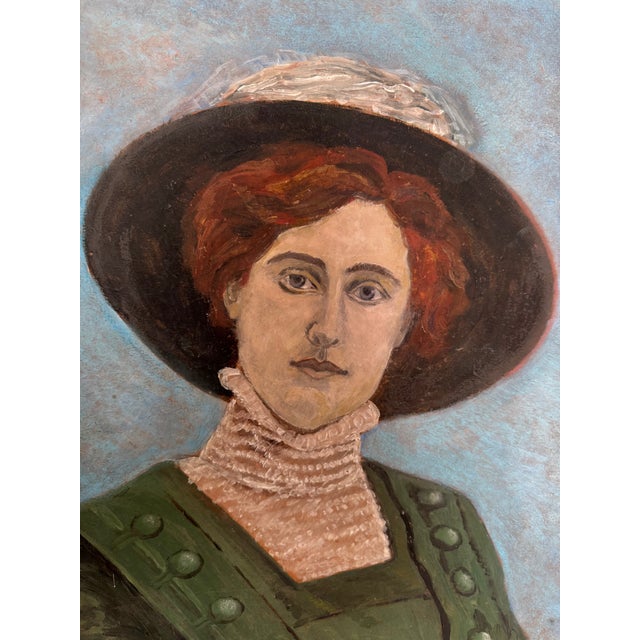 Figurative Antique Naive Portrait Painting of an Edwardian Lady For Sale - Image 3 of 10