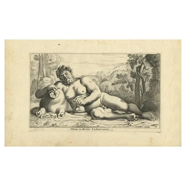 Silenus in the Gardens of Louis XIII – Antique Mythological Engraving, 1800s, Paper, Framed For Sale - Image 12 of 12