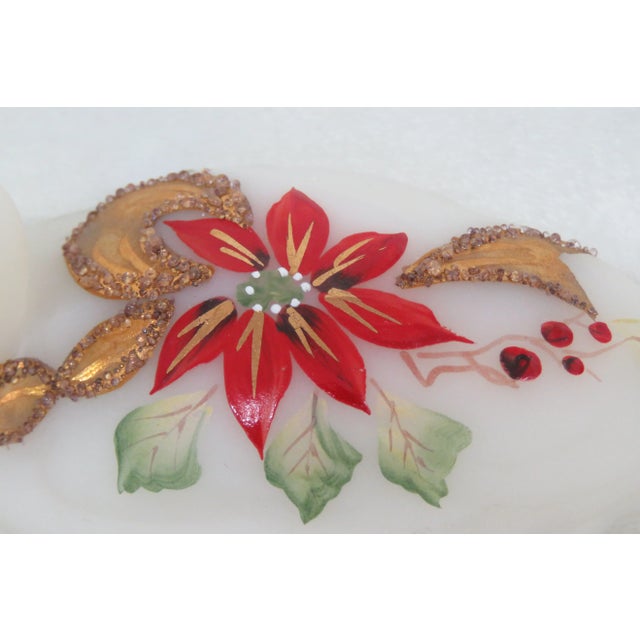 Glass Fenton Satin Glass Hand Painted Poinsettia Duck Christmas For Sale - Image 7 of 13