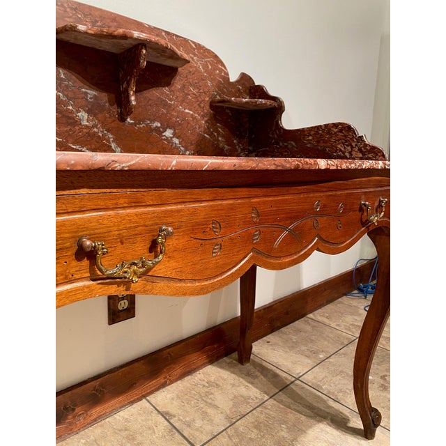 French Marble-Top Washstand Dry Sink With Marble Surround and Shelves For Sale - Image 9 of 10