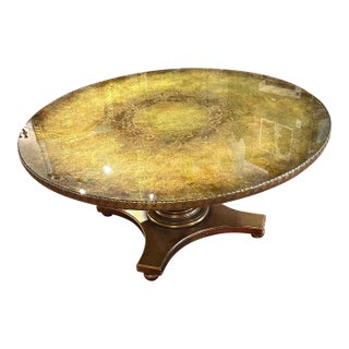 Vintage Reverse Painting on Glass Round Coffee Table For Sale