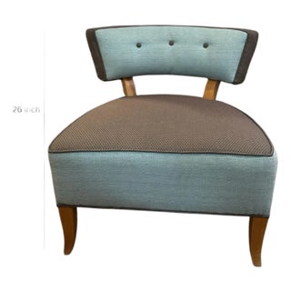 Blue & Brown Custom Upholstered Side Chair For Sale
