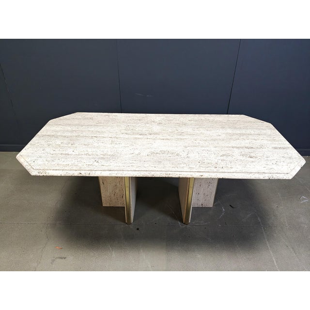 Vintage Italian Travertine and Brass Dining Table, 1970s For Sale - Image 6 of 7