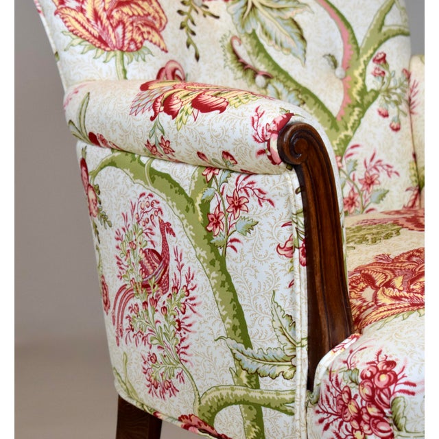 Carved Mahogany Regency Style Lounge Accent Chair, Floral Upholstery, Usa, 1940's For Sale - Image 13 of 15