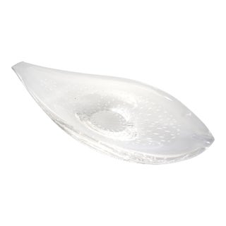 Mid-Century Modern Kosta Boda Crystal Fish Dish Bowl Bucccilante Controlled Bubbles and Smiling Face For Sale