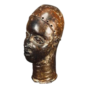 Superb 19th Century 15.5" Tall Antique Ife Bronze Head Fine Patina Benin 12 Lbs